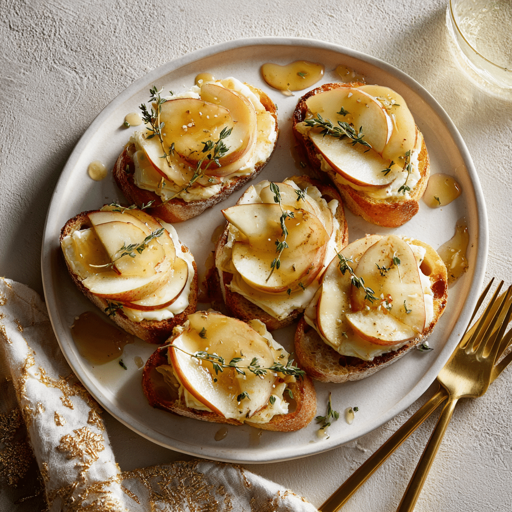 Served Apple and Brie Crostini on Gluten Free Baguette