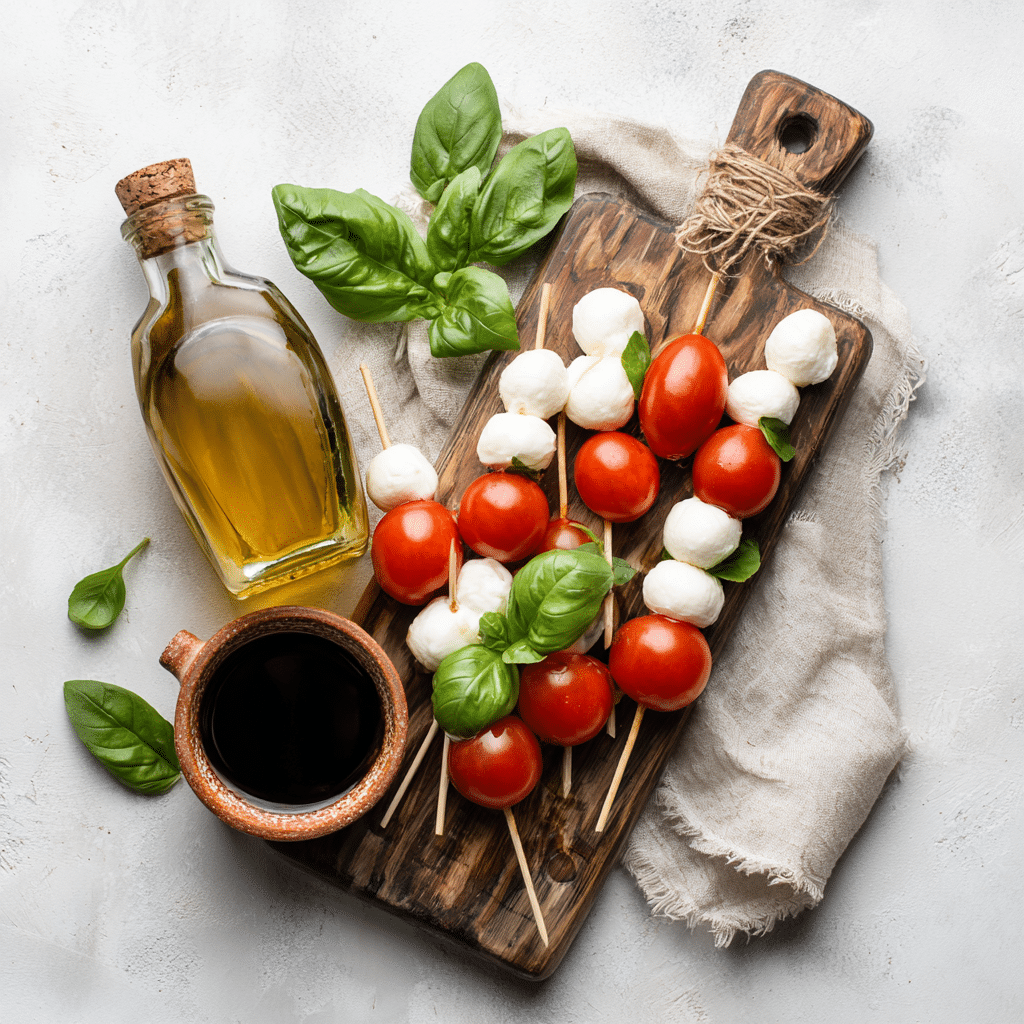 Ingredients for Caprese Skewers with Balsamic Reduction