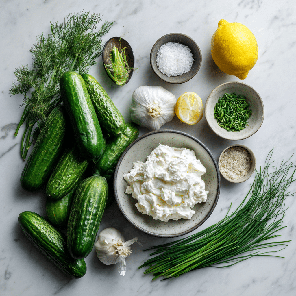 Ingredients for Cucumber Cups with Herbed Cream Cheese