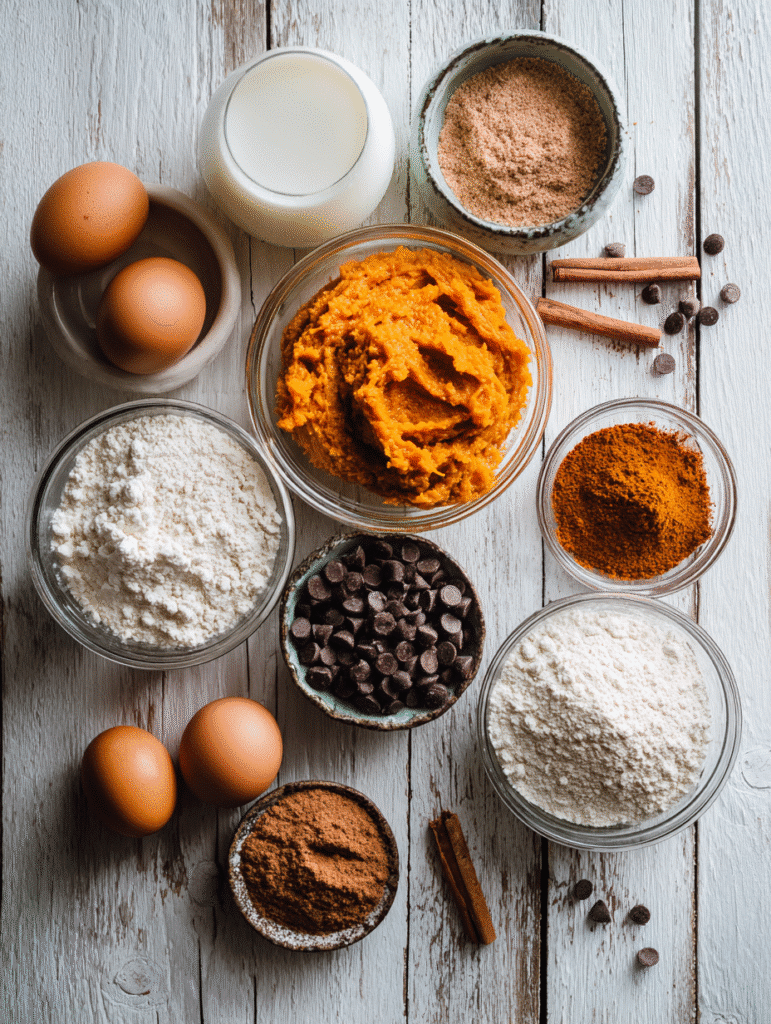 Ingredients for pumpkin pancake ghosts laid out on table