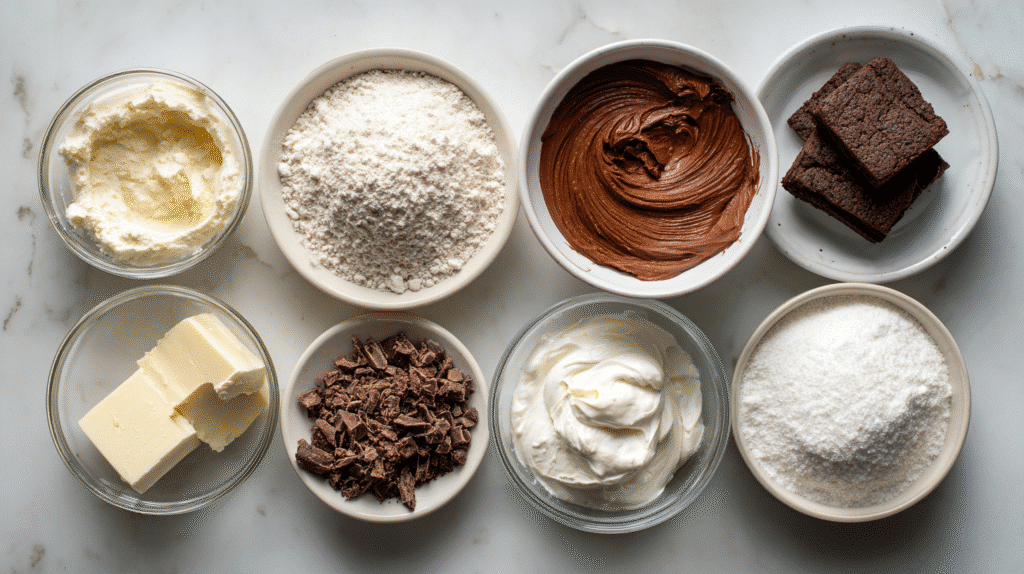 ingredients for gluten free no bake chocolate cheesecake