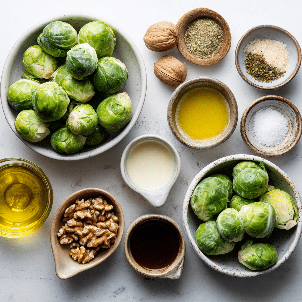 Ingredients for roasted Brussels sprouts with balsamic