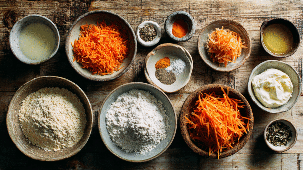 Ingredients for gluten free dairy free carrot cake