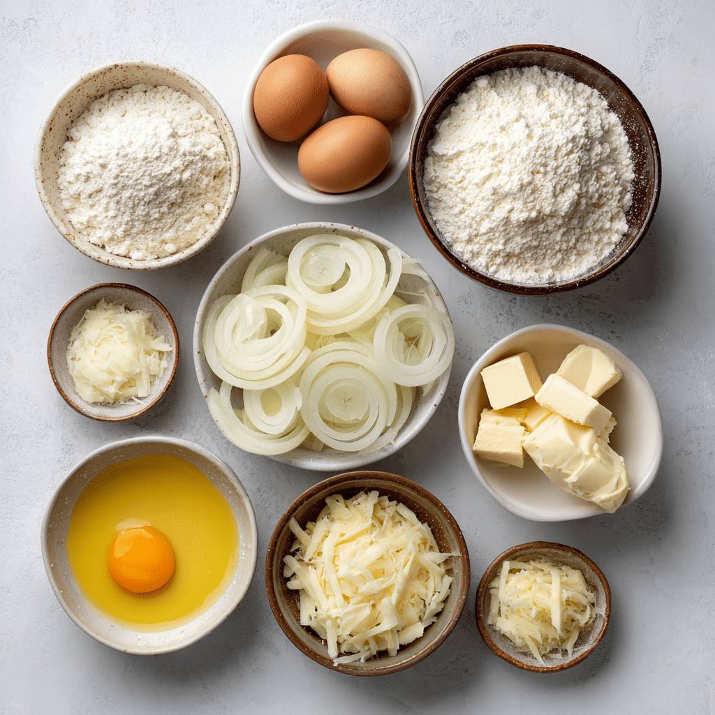 Ingredients for Caramelized Onion Tartlets Gluten Free Crust
