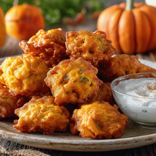 Mini Pumpkin Fritters with Cinnamon Yogurt Dip gluten free on plate