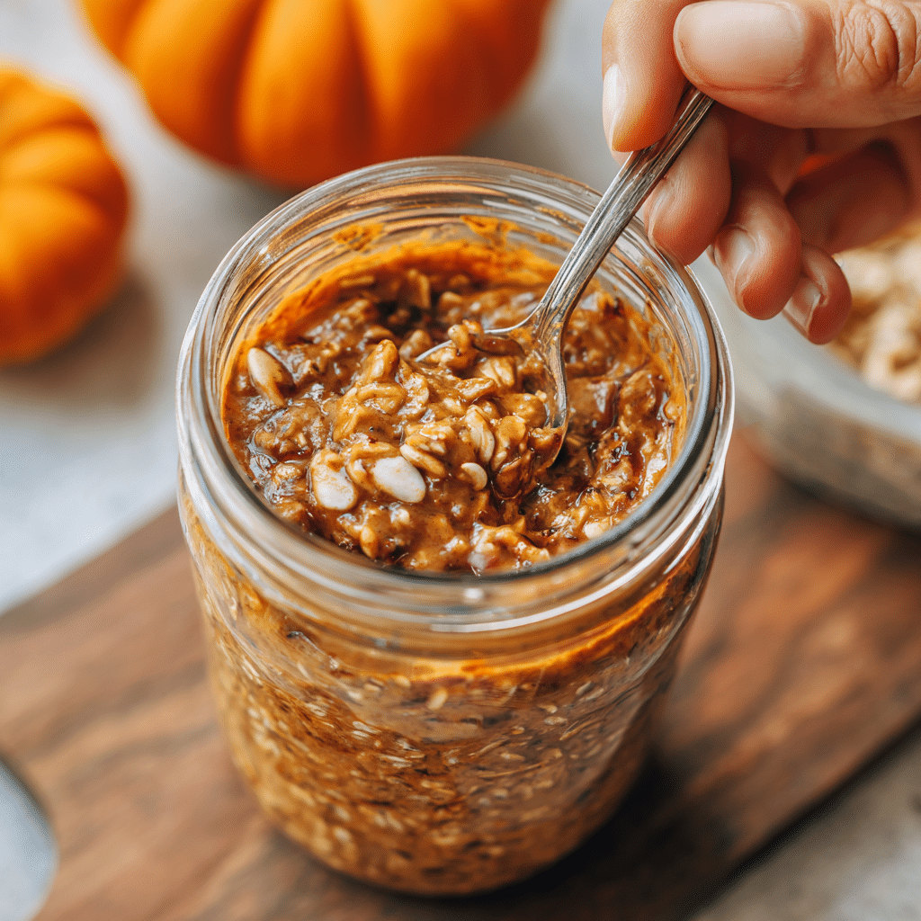 Mixing Pumpkin Spice Overnight Oats
