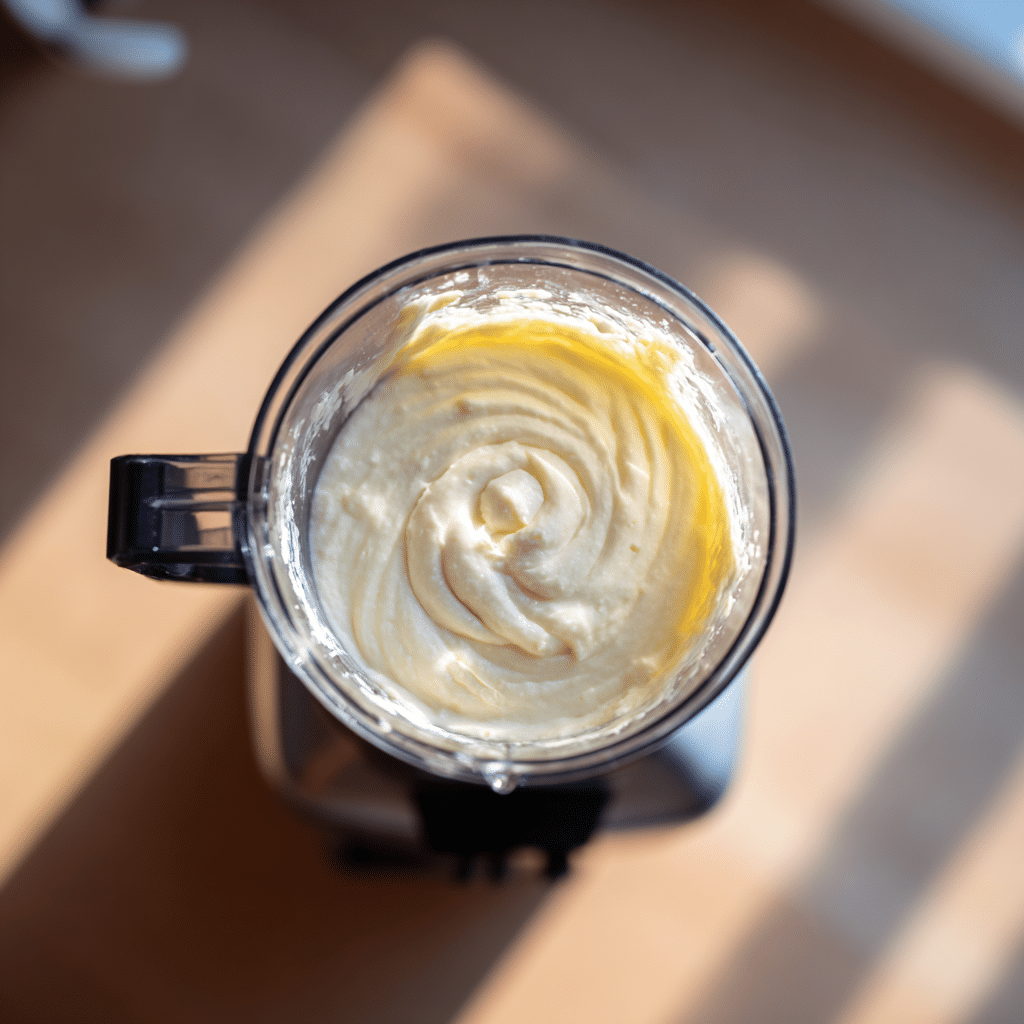 Blending the dairy free gluten free cheesecake filling