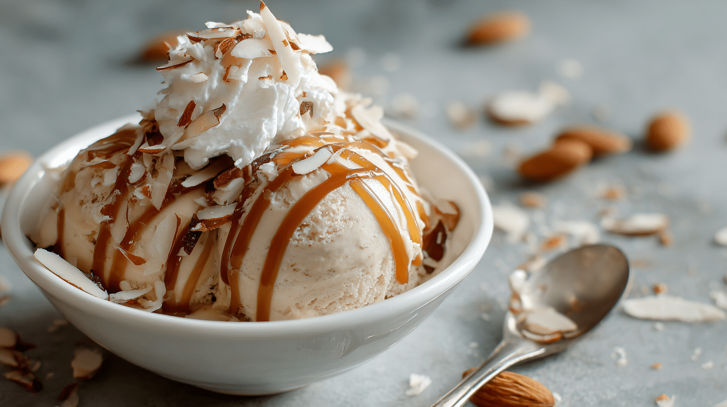 Banana Nice Cream Gluten Free Dairy Free in a rustic bowl