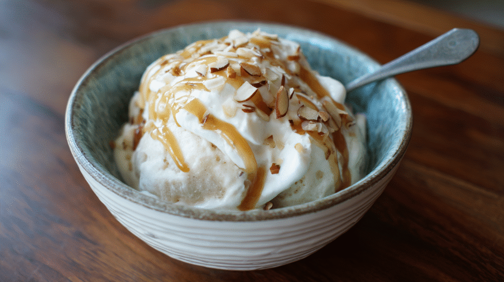 Served banana nice cream with toppings