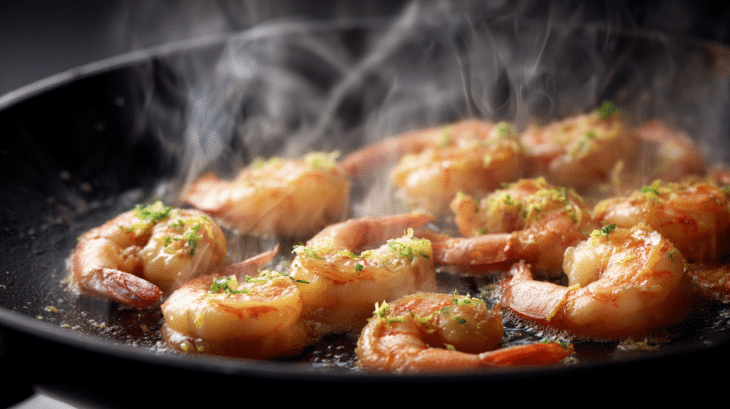 Searing shrimp for lemon pepper stir fry
