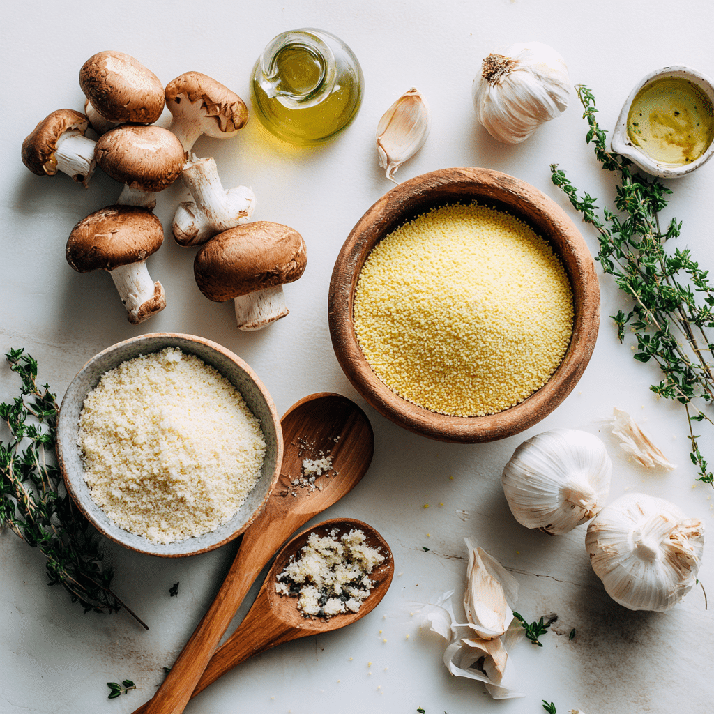 Ingredients for Mini Polenta Cakes with Mushroom Ragù