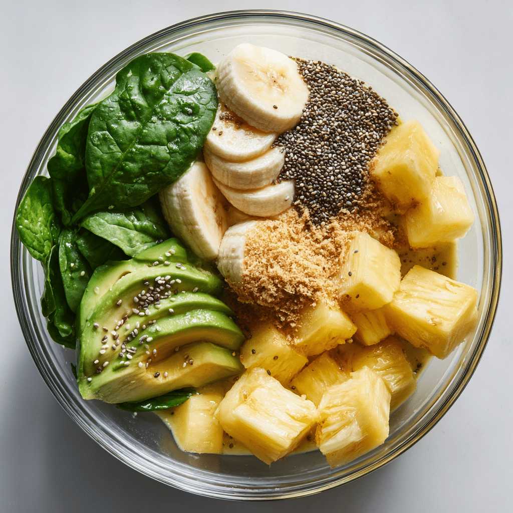 Witch’s Brew Green Smoothie ingredients on a white background