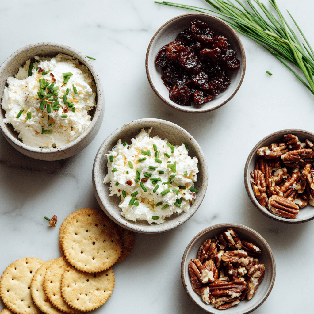 Ingredients for cranberry goat cheese ball with gluten free crackers