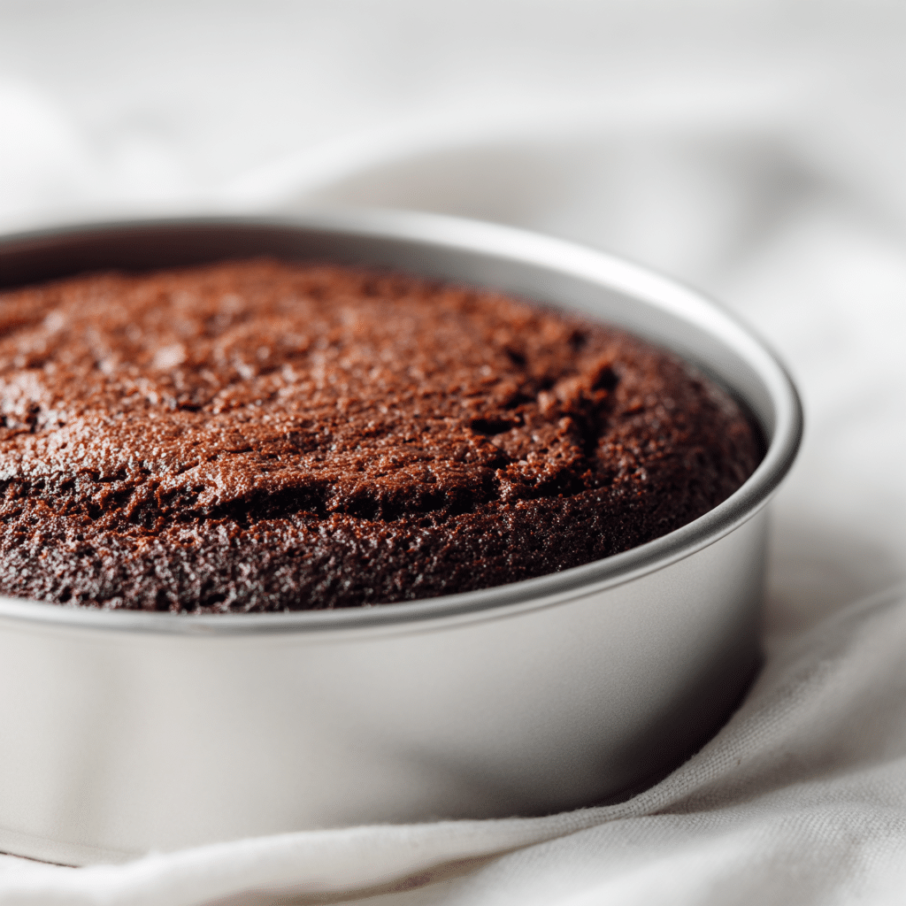 Baked dairy free gluten free chocolate cake cooling in pan