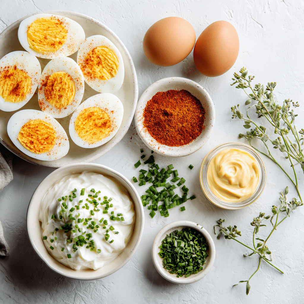 Ingredients for Deviled Eggs with Paprika and Chives