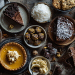 Collage of 10 gluten-free and dairy-free desserts including cake, cookies, pudding, truffles, and banana nice cream