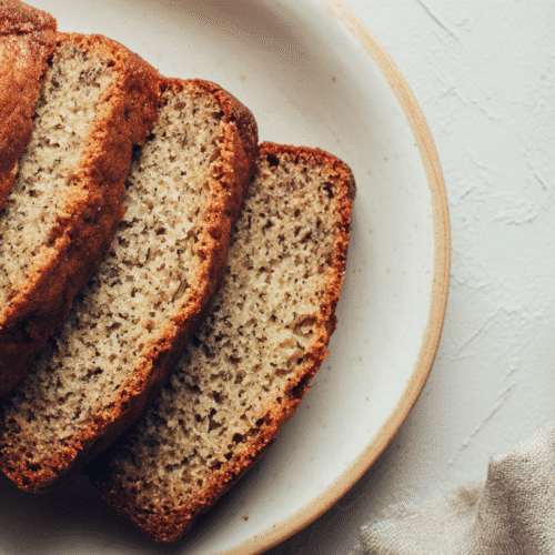 gluten free banana bread sliced on plate