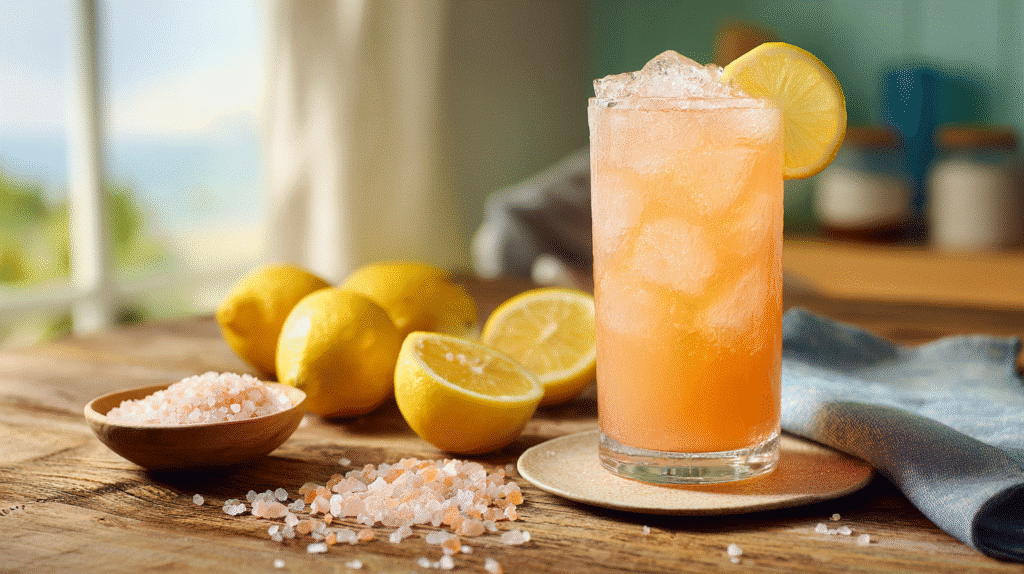 Stress support electrolyte mocktail with lemon and pink salt