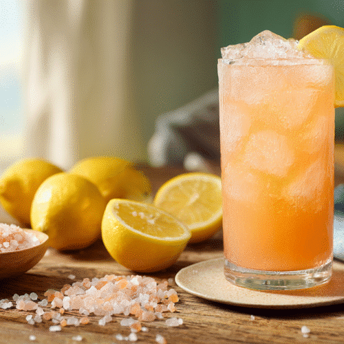 Stress support electrolyte mocktail with lemon and pink salt