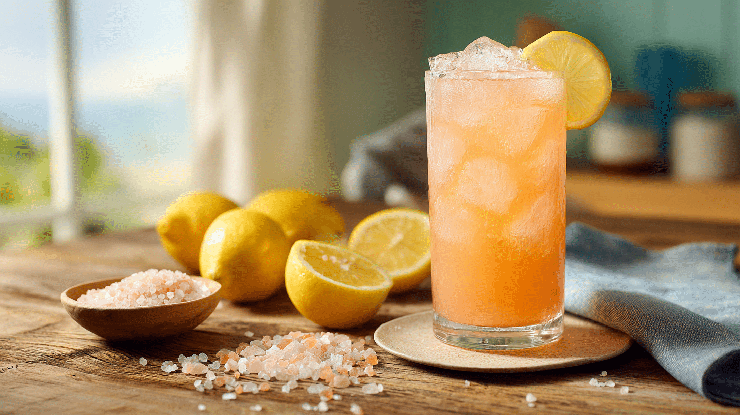Stress support electrolyte mocktail with lemon and pink salt