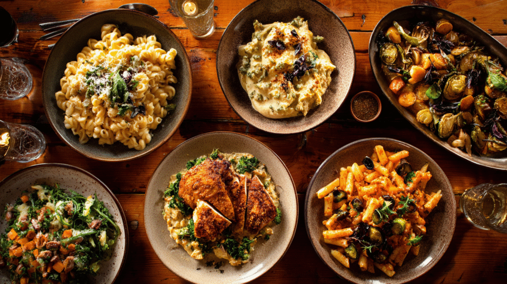 Gluten free large portion comfort food on table