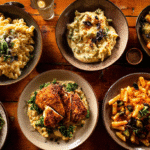Gluten free large portion comfort food on table