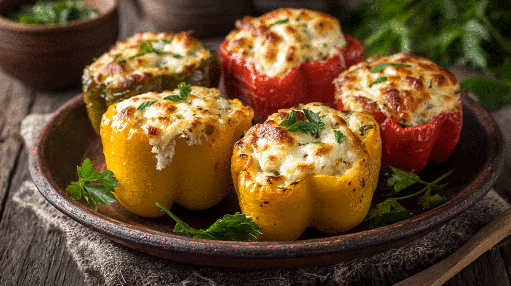 Baked Cheddar-Stuffed Mini Bell Peppers served