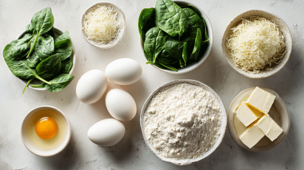Ingredients for Gluten-Free Spinach and Cheese Puffs