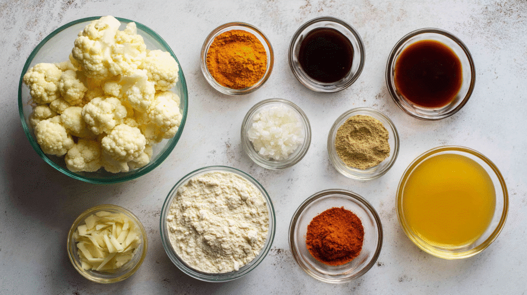 Ingredients for gluten free buffalo cauliflower bites