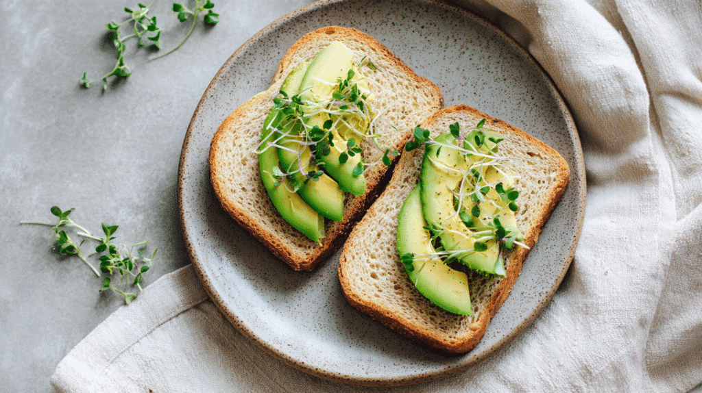 Sliced soft gluten-free sandwich bread served with avocado
