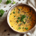 gluten free dairy free chicken soup in ceramic bowl