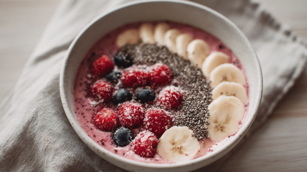 200 Calorie Gluten Free Smoothie Bowl with berries