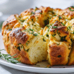 Gluten Free Herb Garlic Pull Apart Bread close-up with herbs
