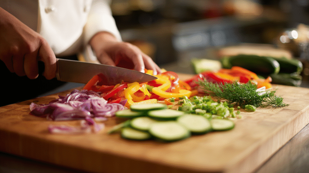 chopping veggies for gluten free volume meal