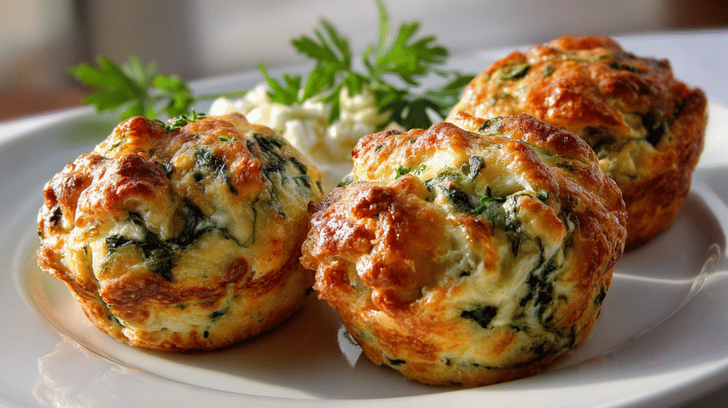 Served Gluten-Free Spinach and Cheese Puffs on Plate