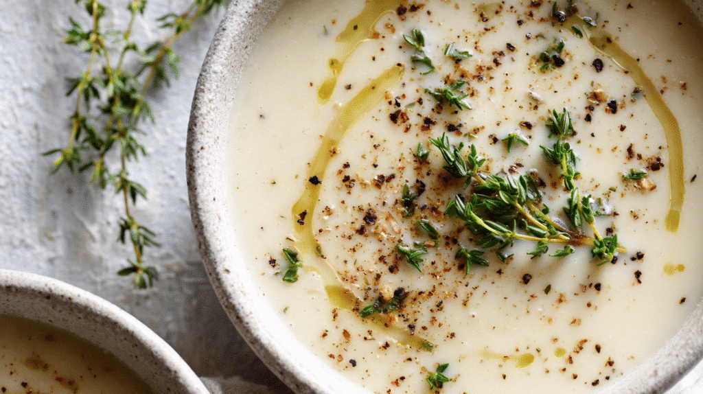 creamy gluten free dairy free soup with fresh garnish