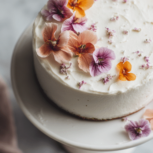 Finished Classic Gluten-Free Vanilla Cake on cake stand