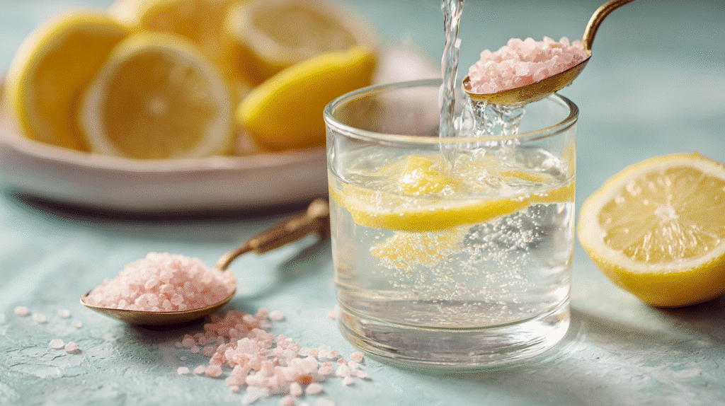 Pouring lemon juice for electrolyte mocktail