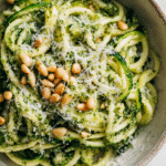 Gluten Free Zucchini Noodles with Pesto in bright bowl
