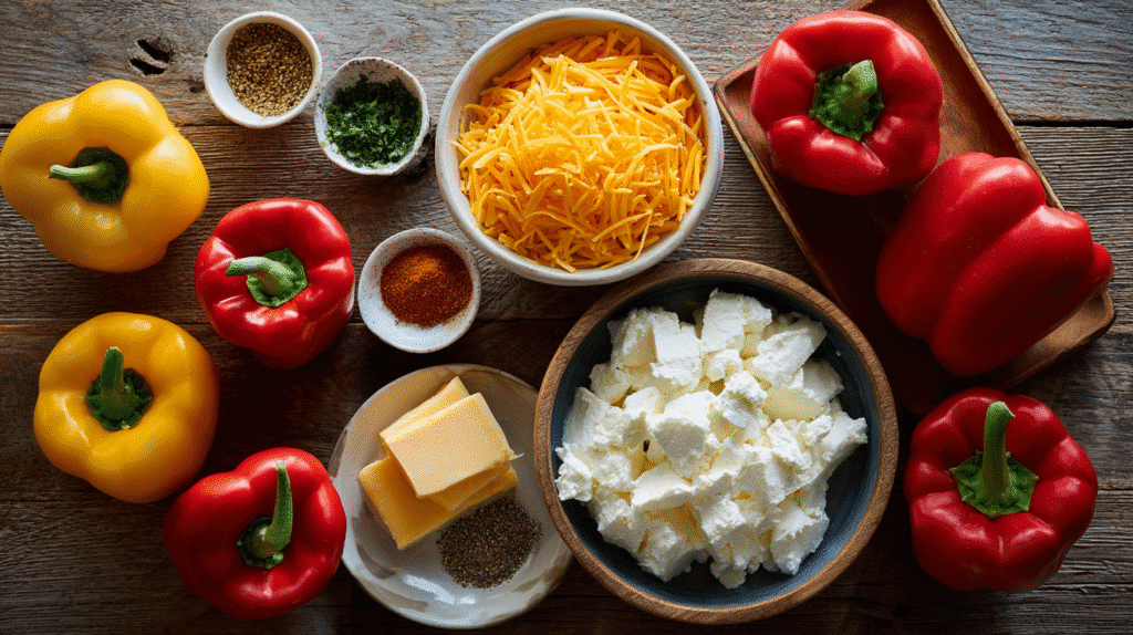 Ingredients for Cheddar-Stuffed Mini Bell Peppers