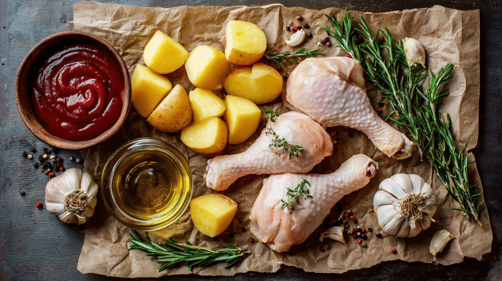 Ingredients for BBQ Chicken Drumsticks with Roasted Potatoes