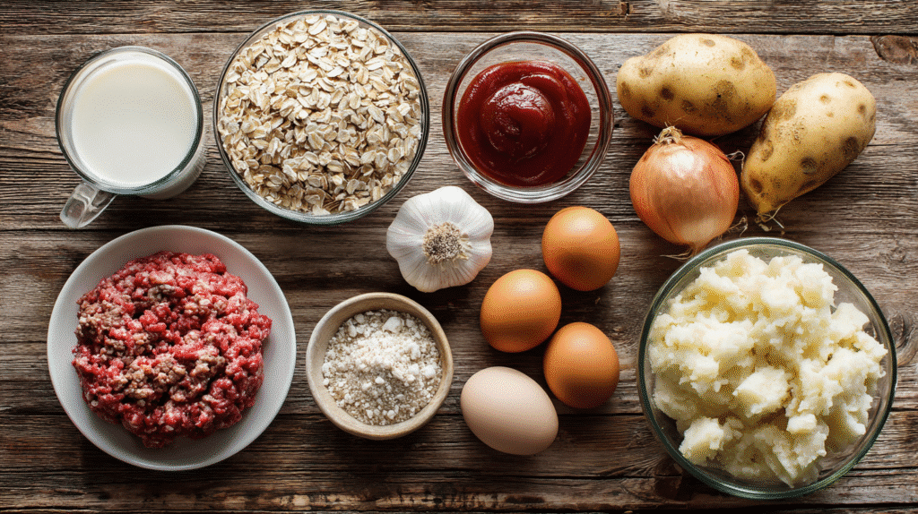 Gluten-free meatloaf and mashed potato ingredients
