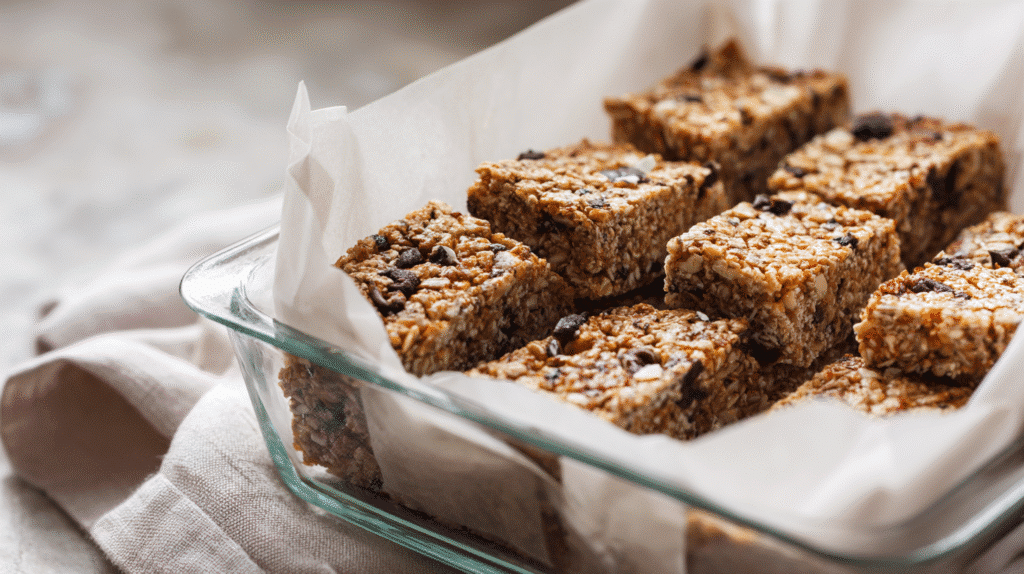 Gluten free snack bars in meal prep storage container