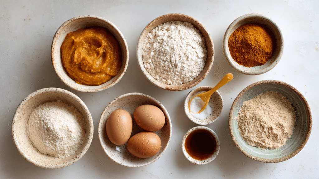 gluten free pumpkin bread ingredients arranged on countertop
