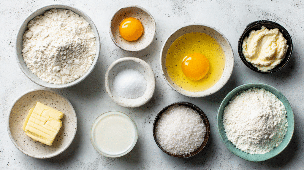 Ingredients for gluten free dinner rolls on white counter