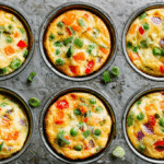 Gluten Free Veggie Egg Muffins in muffin tin with bright vegetables
