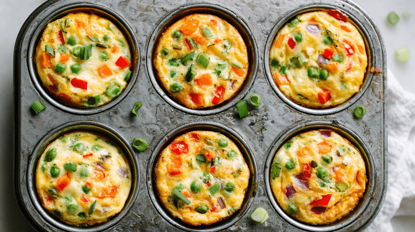 Gluten Free Veggie Egg Muffins in muffin tin with bright vegetables