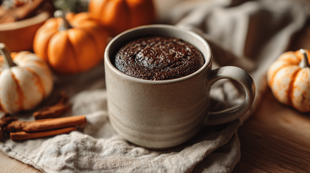 Low Calorie Gluten Free Chocolate Mug Cake in Ceramic Mug