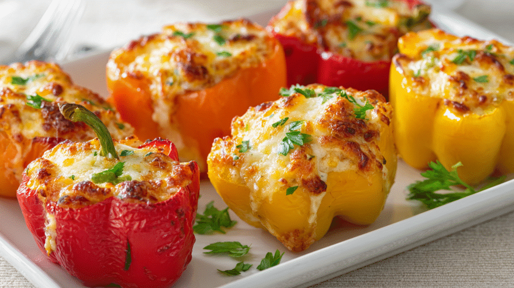 Cheddar-Stuffed Mini Bell Peppers on rustic autumn table