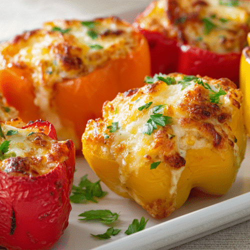 Cheddar-Stuffed Mini Bell Peppers on rustic autumn table